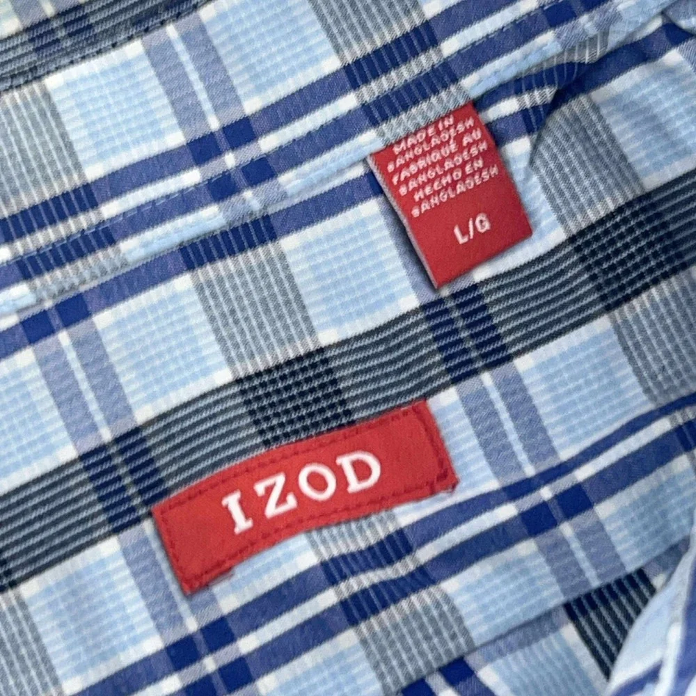 IZOD Plaid Button Down Shirt Long Sleeve Collared‎ Casual Blue Gray Size L